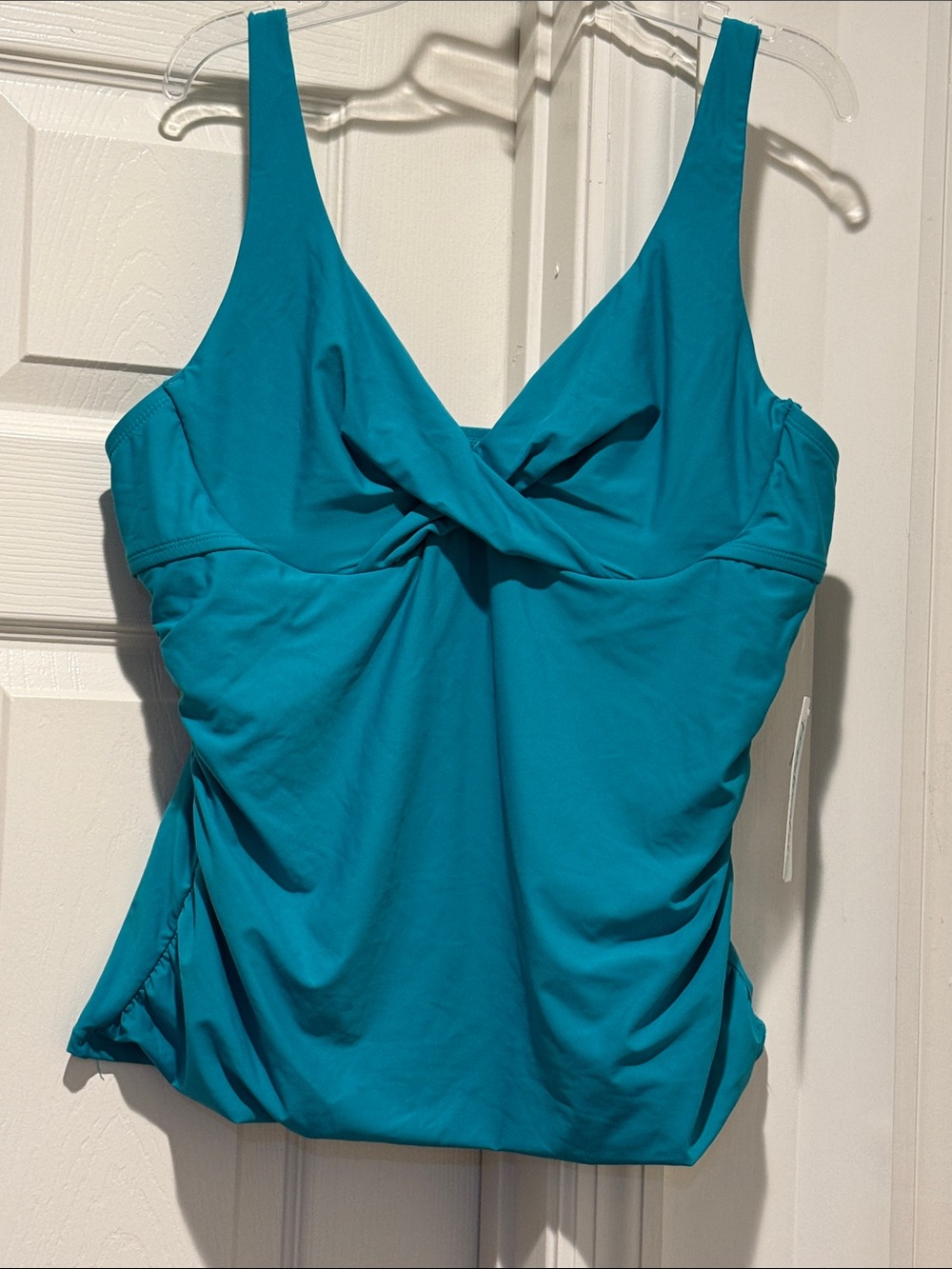 NWT Teal Ruched Tankini Top Twist VNeck Underwire Remo Pads Adjustable Straps XL - Picture 3 of 11